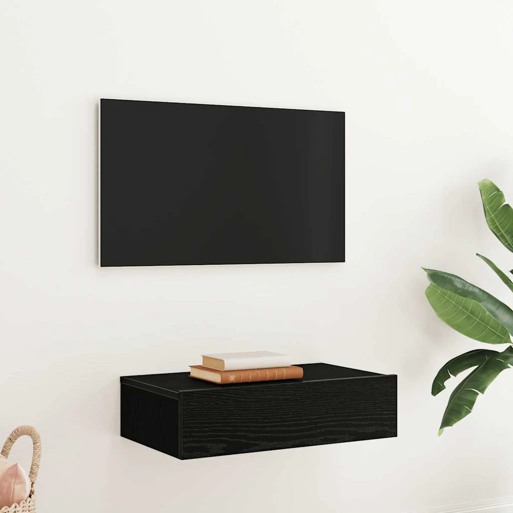 TV staliukas TV spintelė su LED lemputėmis, juodo ąžuolo spalvos, 60x35x15,5 cm