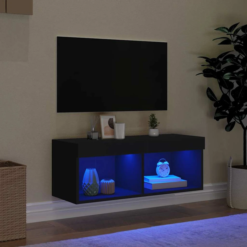 TV staliukas TV spintelė su LED lemputėmis, juodos spalvos, 80x30x30cm