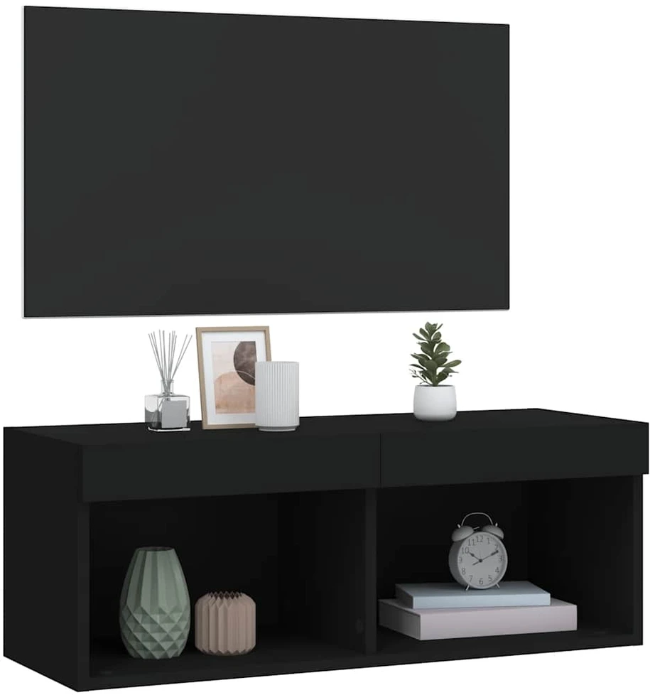 TV staliukas TV spintelė su LED lemputėmis, juodos spalvos, 80x30x30cm