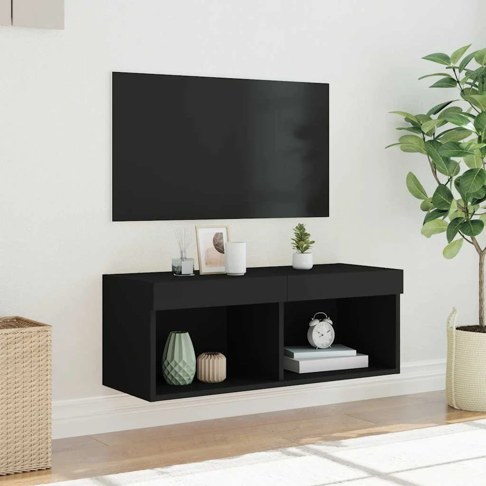 TV staliukas TV spintelė su LED lemputėmis, juodos spalvos, 80x30x30cm
