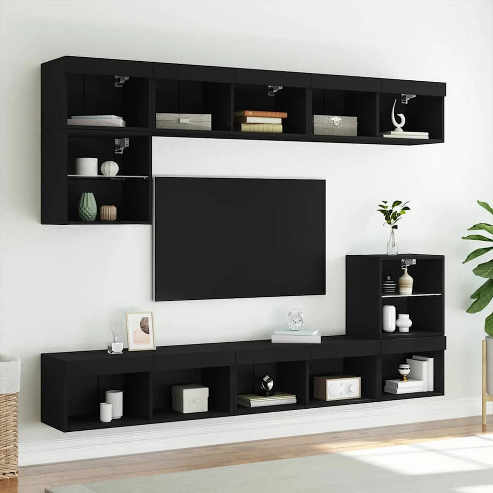 TV staliukas TV spintelė su LED lemputėmis, juodos spalvos, 80x30x30cm