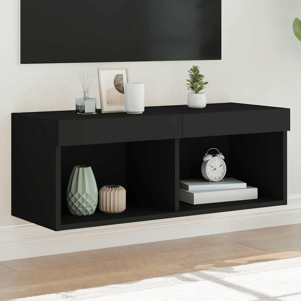 TV staliukas TV spintelė su LED lemputėmis, juodos spalvos, 80x30x30cm