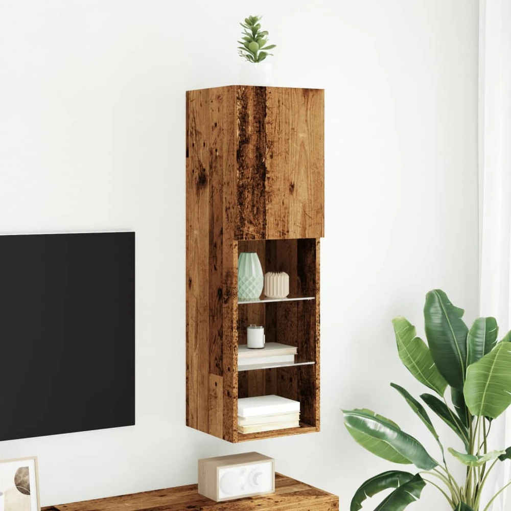 TV staliukas TV spintelė su LED lemputėmis, medienos spalvos, 30,5x30x102cm