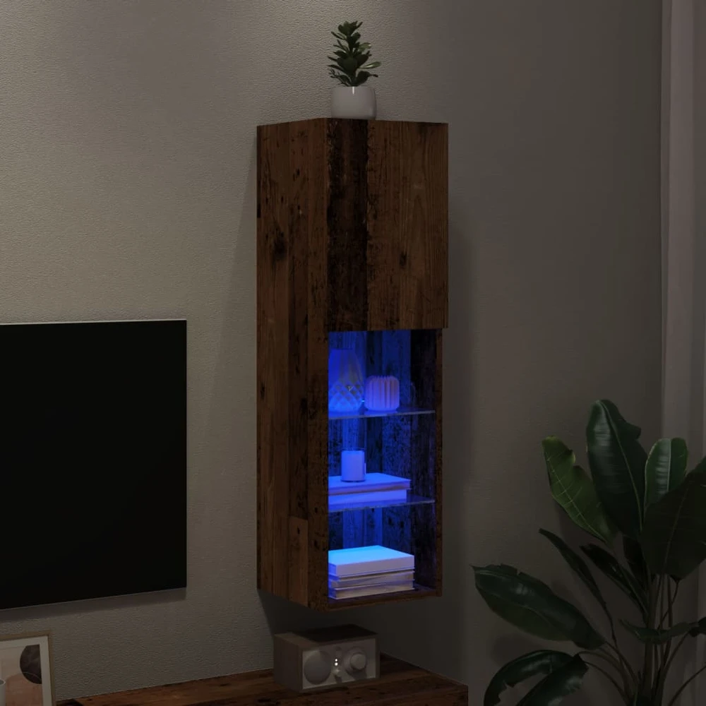 TV staliukas TV spintelė su LED lemputėmis, medienos spalvos, 30,5x30x102cm