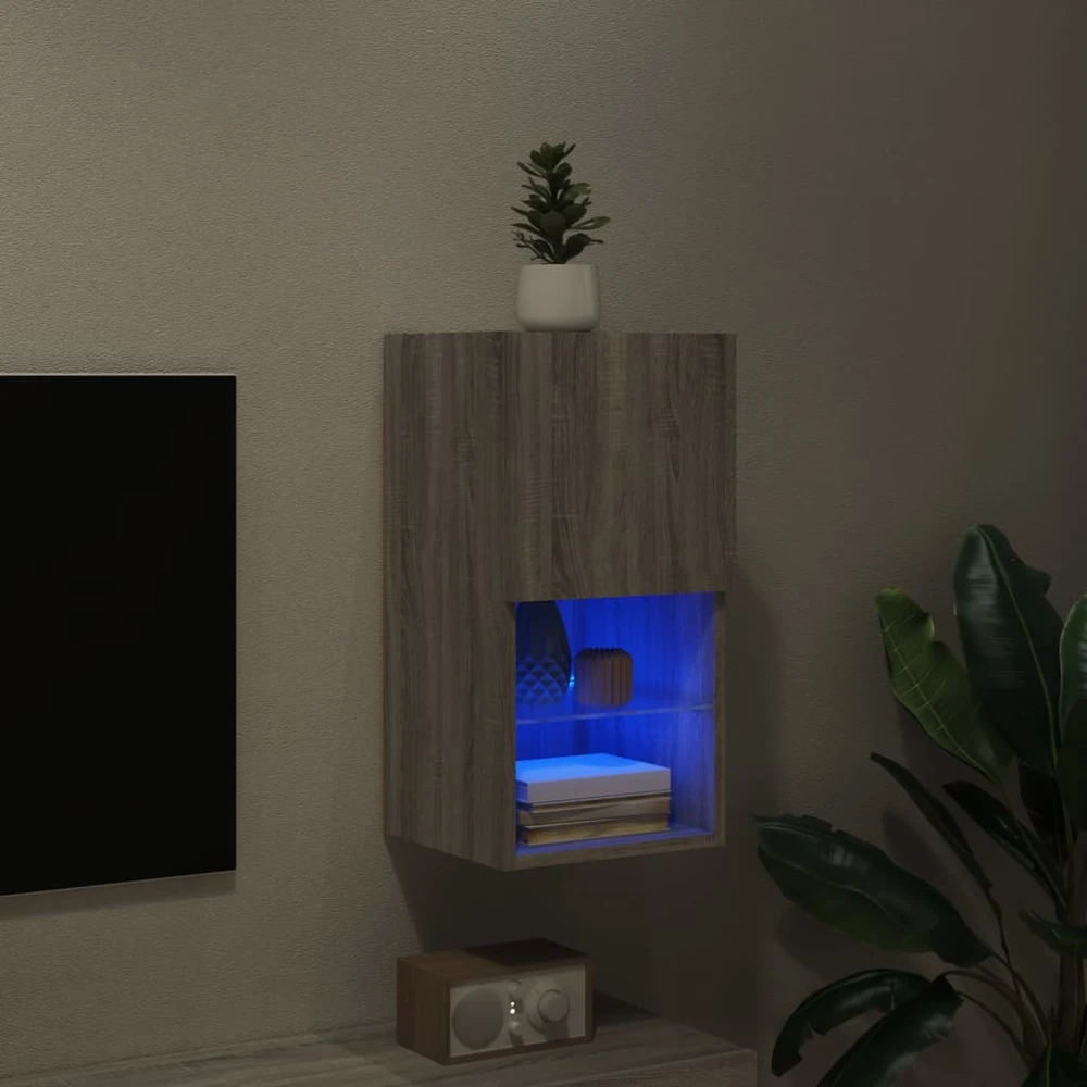 TV staliukas TV spintelė su LED lemputėmis, pilka ąžuolo, 30,5x30x60cm