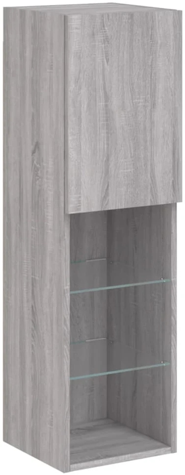 TV staliukas TV spintelė su LED lemputėmis, pilka ąžuolo, 30,5x30x102cm