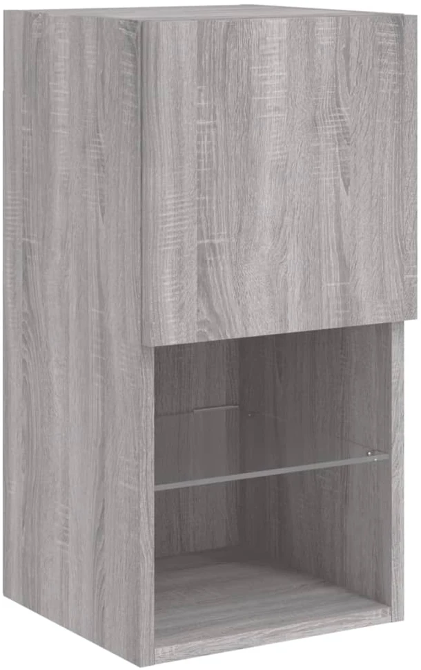 TV staliukas TV spintelė su LED lemputėmis, pilka ąžuolo, 30,5x30x60cm
