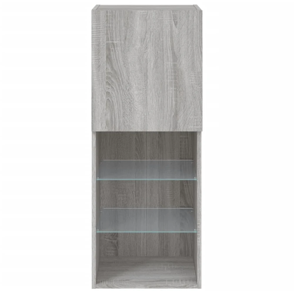 TV staliukas TV spintelė su LED lemputėmis, pilka ąžuolo, 40,5x30x102cm