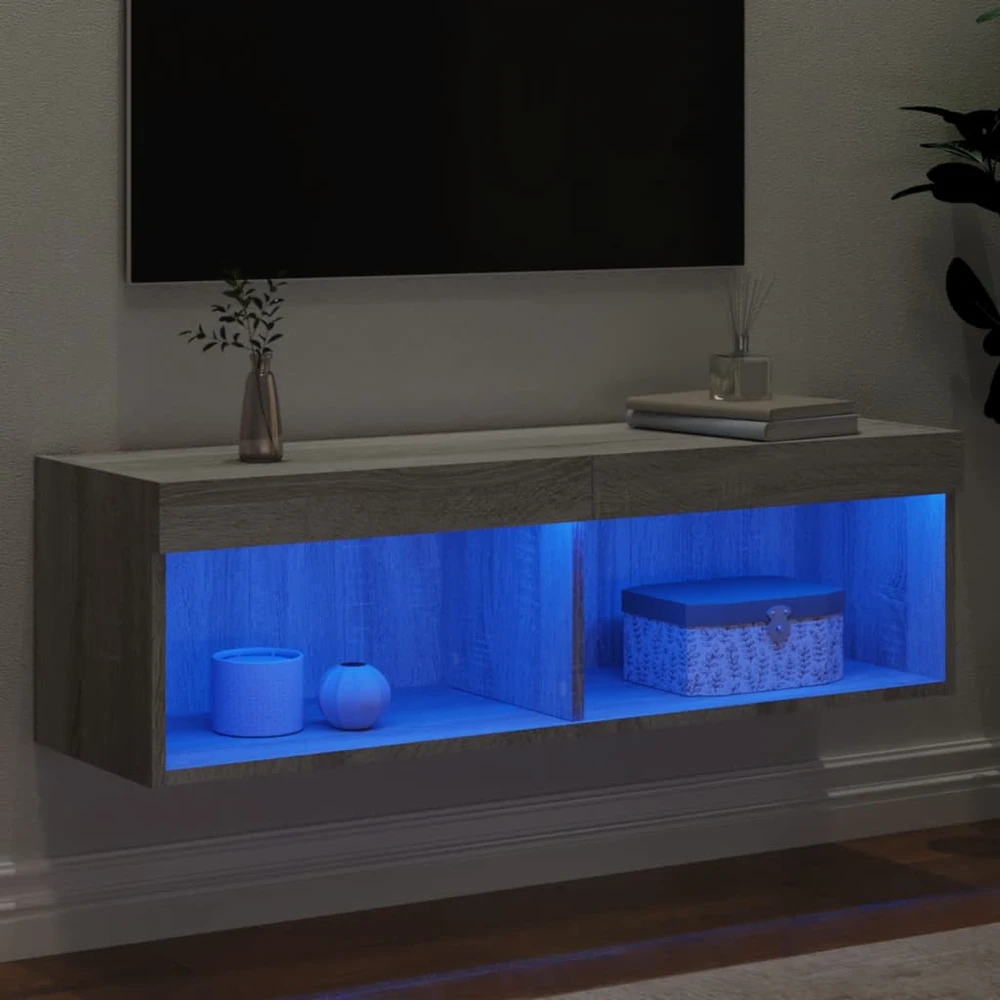 TV staliukas TV spintelė su LED lemputėmis, pilka ąžuolo, 100x30x30cm