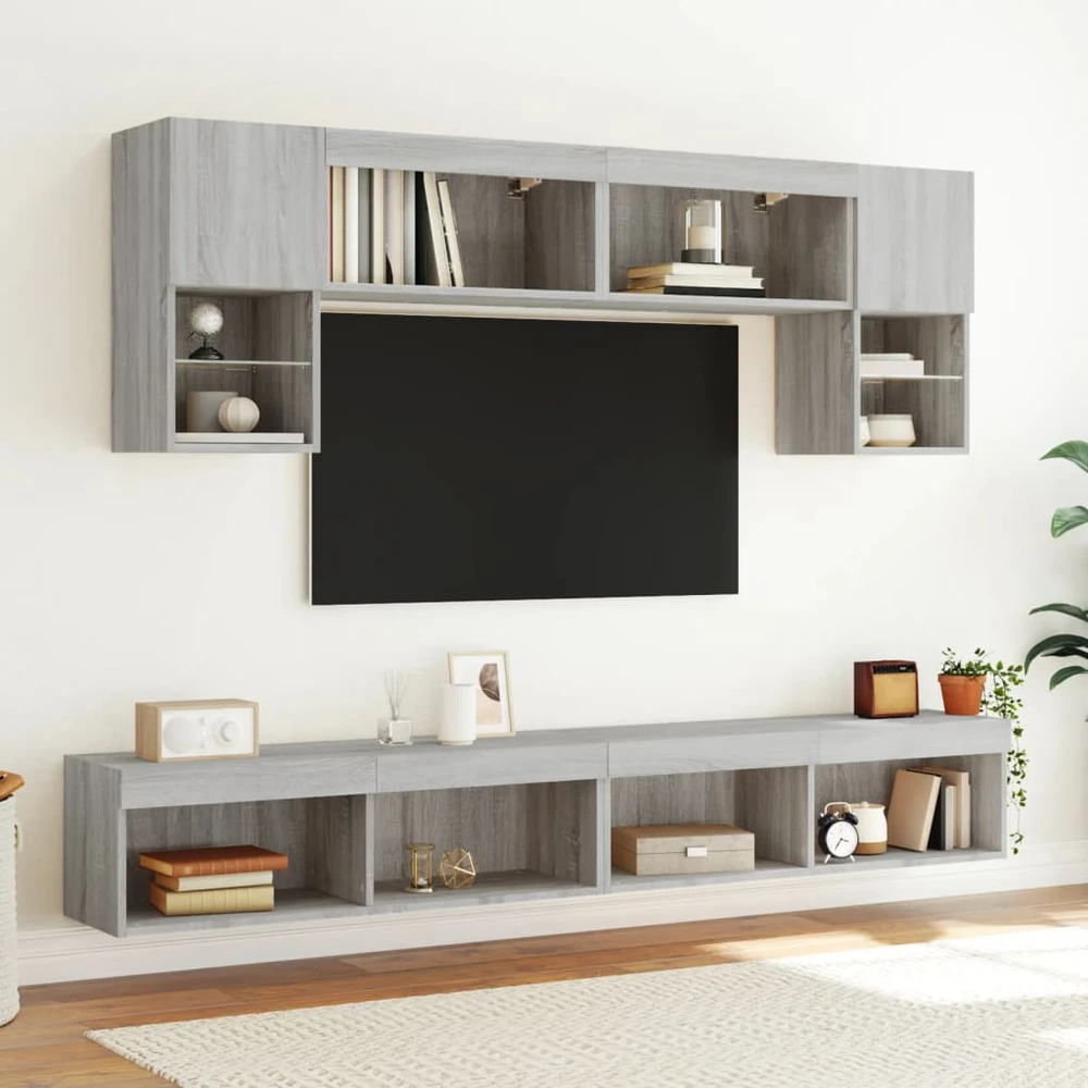TV staliukas TV spintelė su LED lemputėmis, pilka ąžuolo, 100x30x30cm