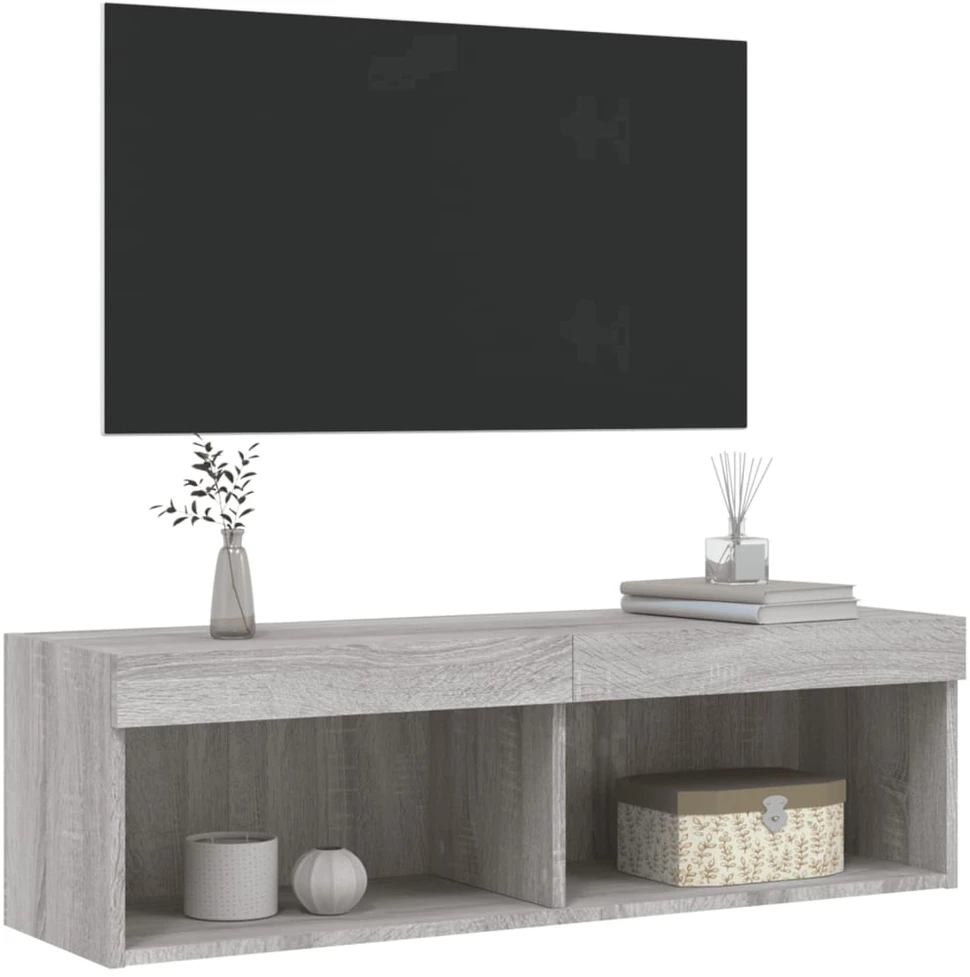 TV staliukas TV spintelė su LED lemputėmis, pilka ąžuolo, 100x30x30cm