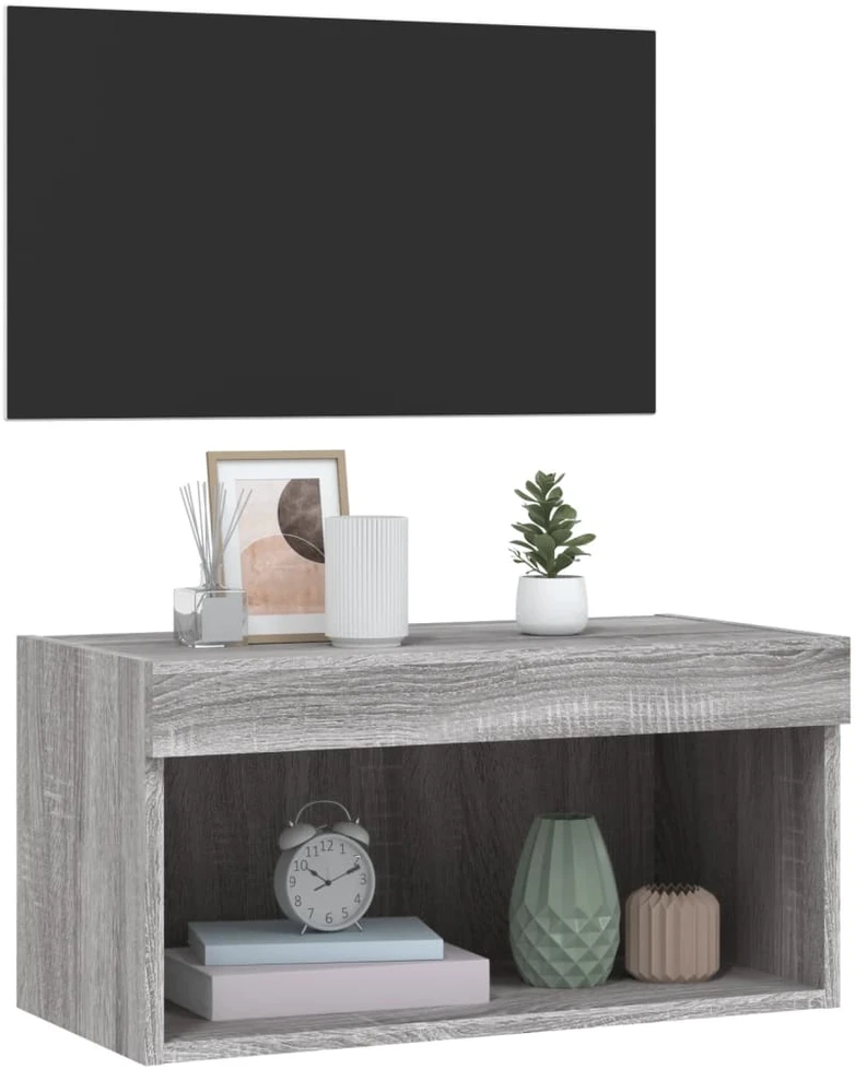 TV spintelė su LED lemputėmis, pilka ąžuolo, 60x30x30cm