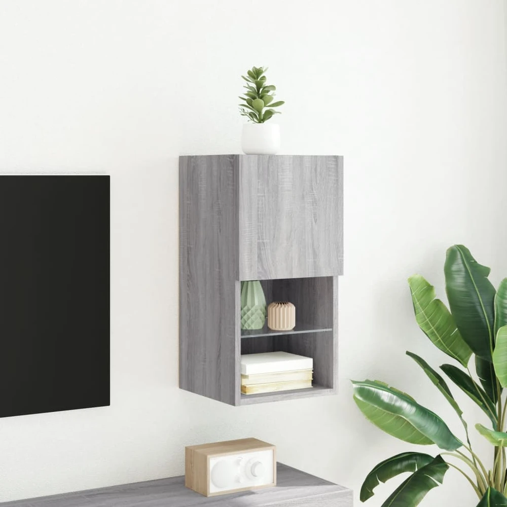 TV staliukas TV spintelė su LED lemputėmis, pilka ąžuolo, 30,5x30x60cm