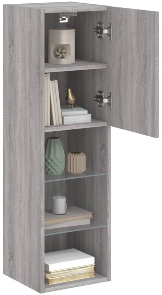 TV staliukas TV spintelė su LED lemputėmis, pilka ąžuolo, 30,5x30x102cm