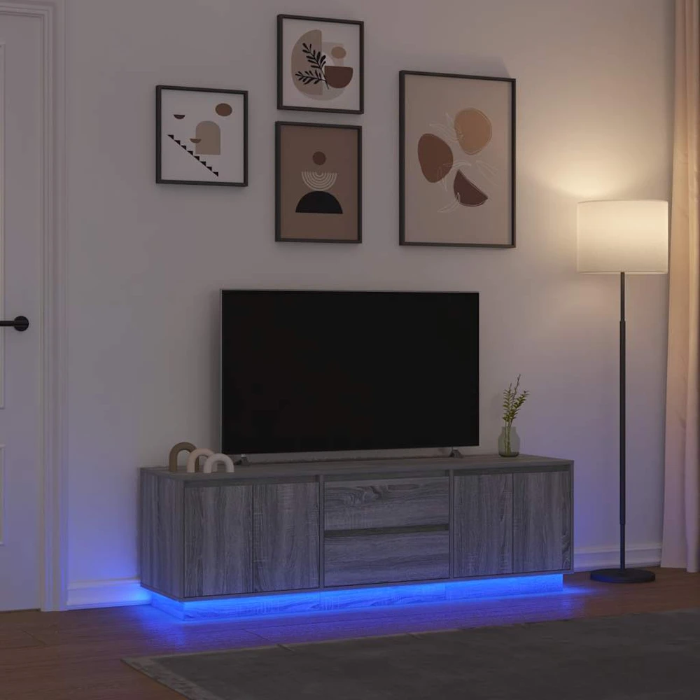 TV staliukas TV spintelė su LED lemputėmis, pilka ąžuolo, 160,5x41x50 cm