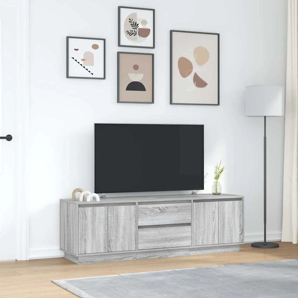 TV staliukas TV spintelė su LED lemputėmis, pilka ąžuolo, 160,5x41x50 cm