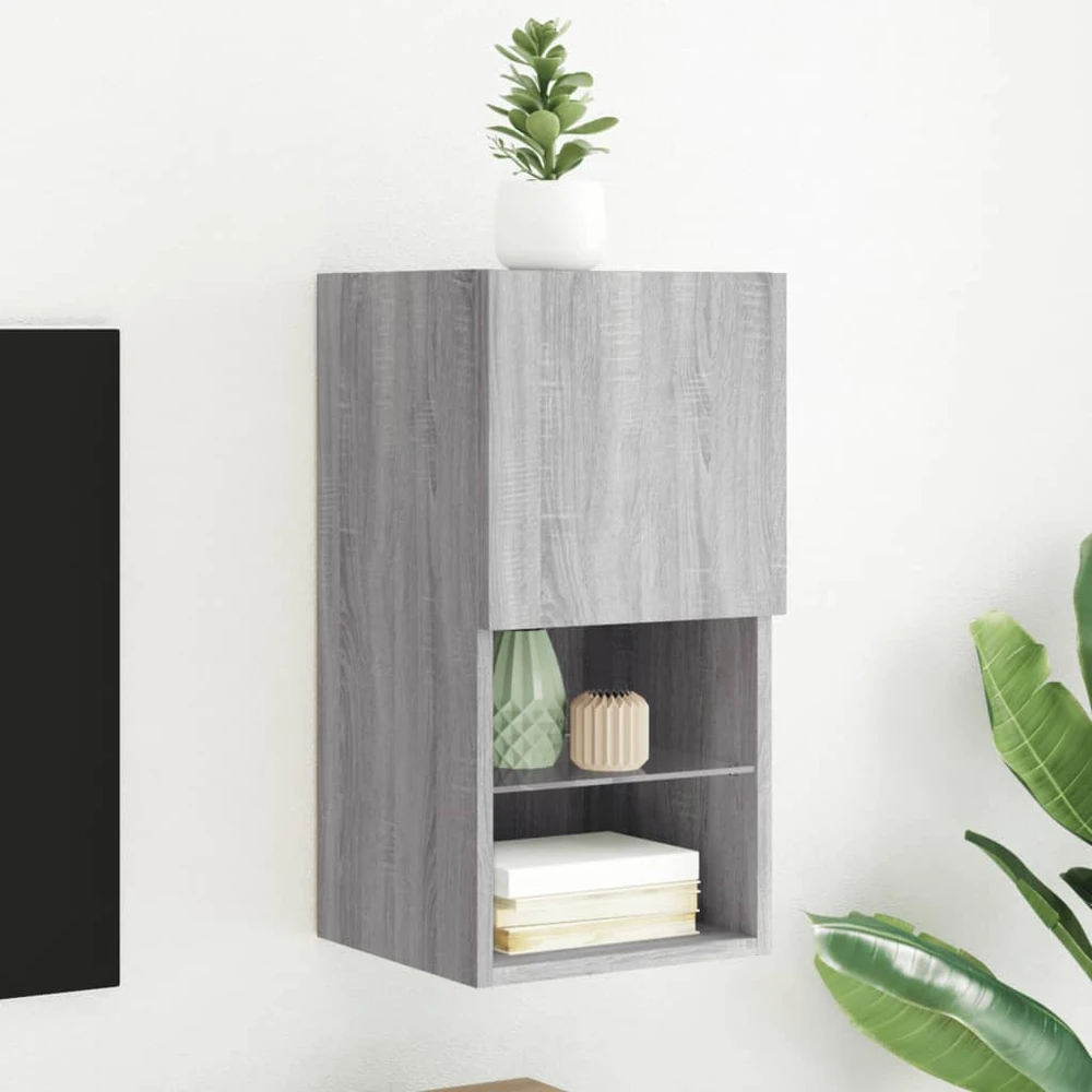 TV staliukas TV spintelė su LED lemputėmis, pilka ąžuolo, 30,5x30x60cm