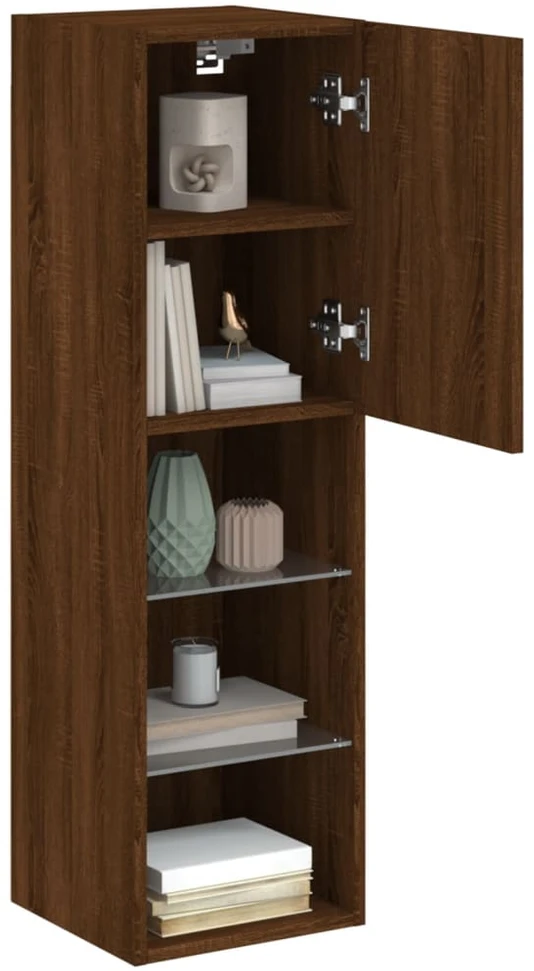 TV staliukas TV spintelė su LED lemputėmis, ruda ąžuolo, 30,5x30x102cm