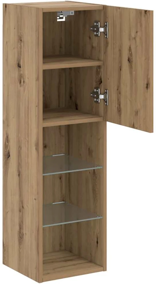 TV staliukas TV spintelė su LED lemputėmis, ruda ąžuolo, 30,5x30x102cm