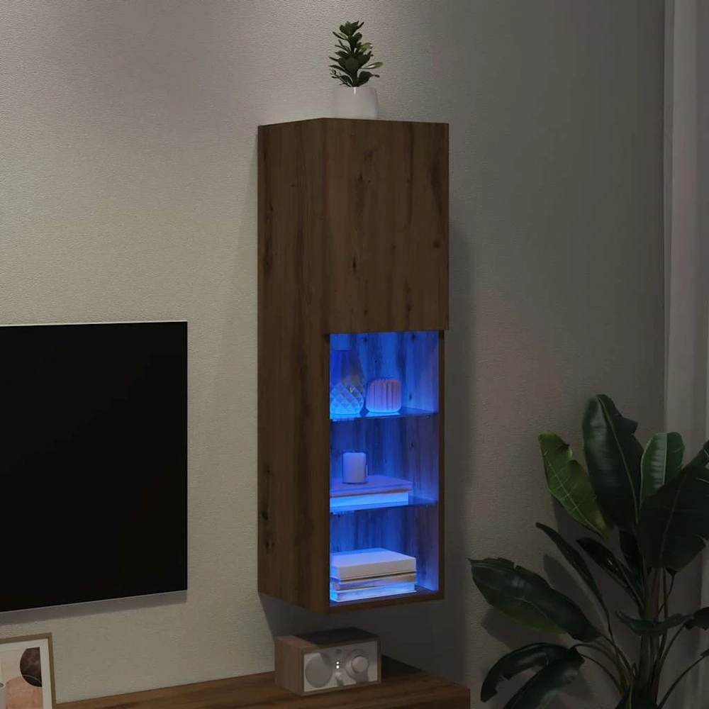 TV staliukas TV spintelė su LED lemputėmis, ruda ąžuolo, 30,5x30x102cm