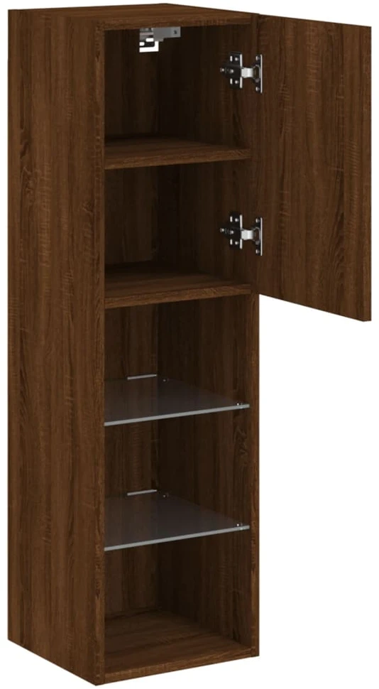 TV staliukas TV spintelė su LED lemputėmis, ruda ąžuolo, 30,5x30x102cm