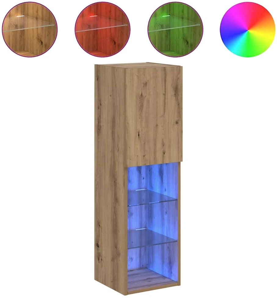 TV staliukas TV spintelė su LED lemputėmis, ruda ąžuolo, 30,5x30x102cm