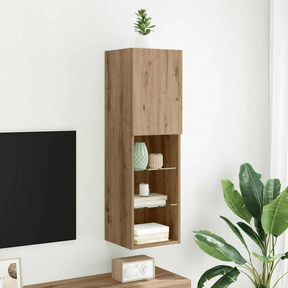 TV staliukas TV spintelė su LED lemputėmis, ruda ąžuolo, 30,5x30x102cm