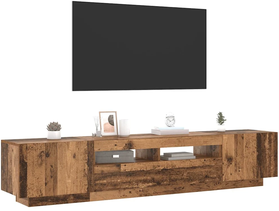 TV staliukas TV spintelė su LED lemputėmis, senovinė mediena, 200x35x40cm, inžinerinė mediena