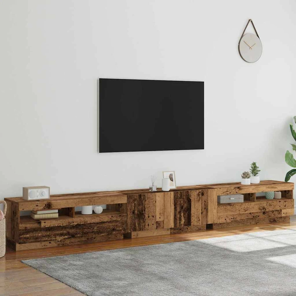 TV staliukas TV spintelė su LED lemputėmis, senovinė mediena, 300x35x40cm, inžinerinė mediena