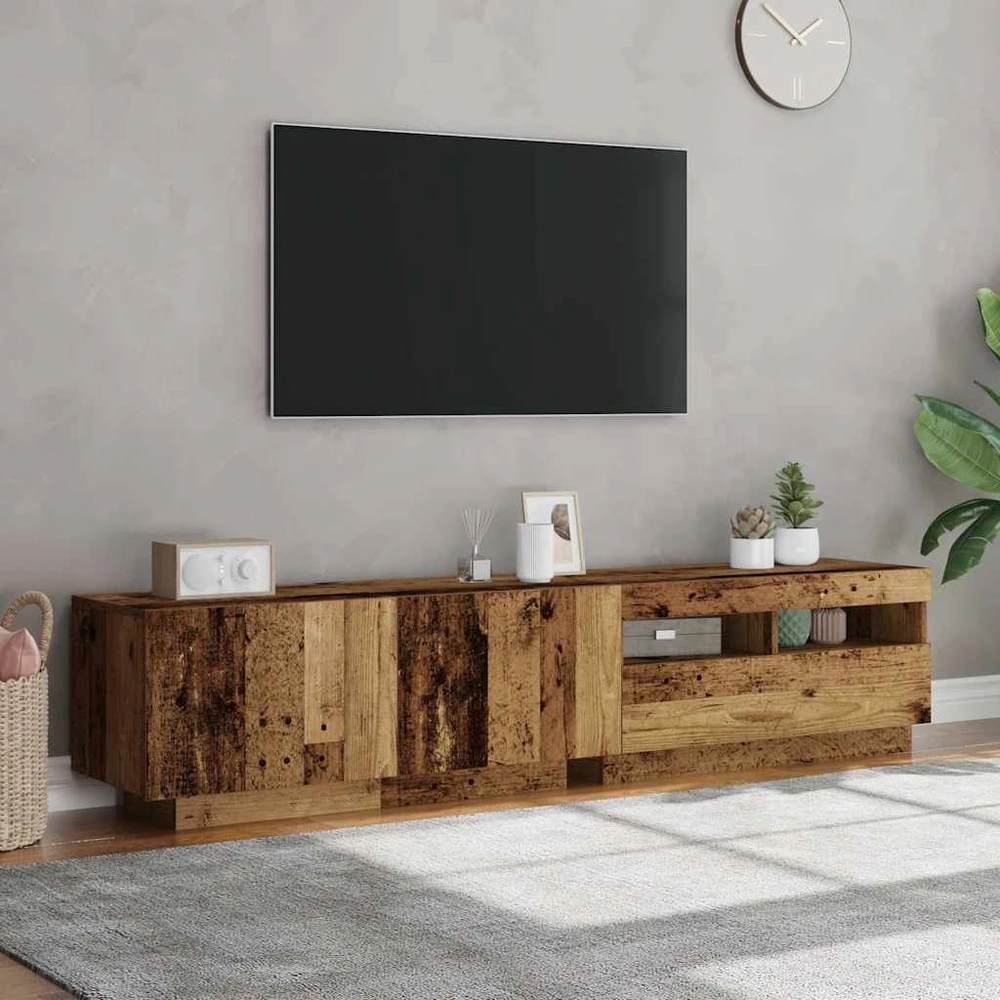 TV staliukas TV spintelė su LED lemputėmis, senovinė mediena, 180x35x40cm, inžinerinė mediena