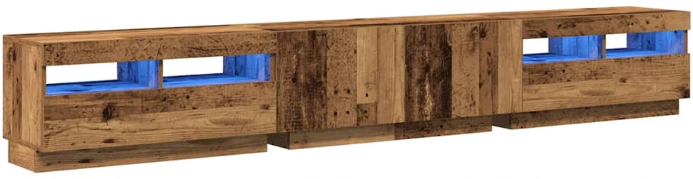 TV staliukas TV spintelė su LED lemputėmis, senovinė mediena, 260x35x40cm, inžinerinė mediena