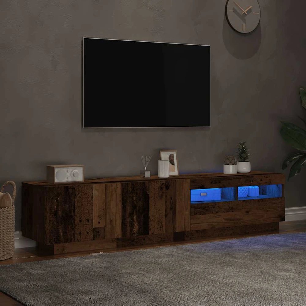 TV staliukas TV spintelė su LED lemputėmis, senovinė mediena, 180x35x40cm, inžinerinė mediena
