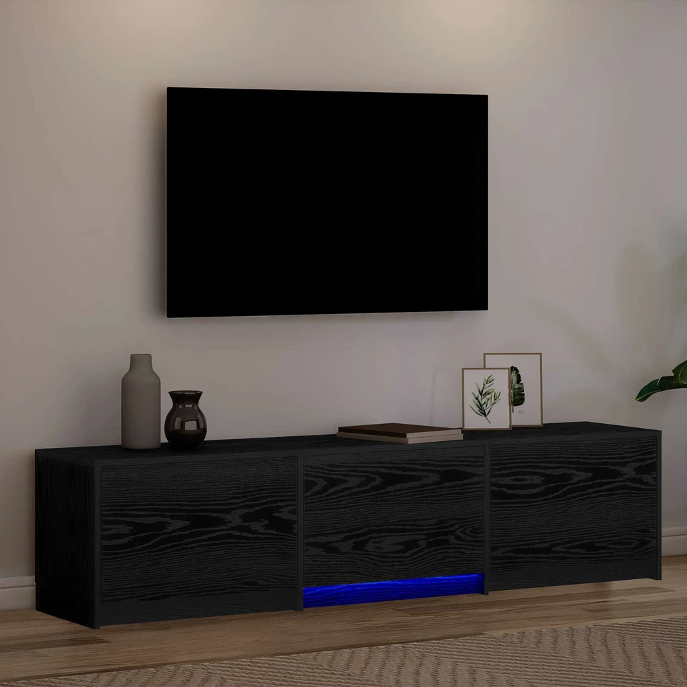 TV staliukas TV spintelė su LED su stalčių Juodas Ąžuolas 165 x 34 x 40 cm