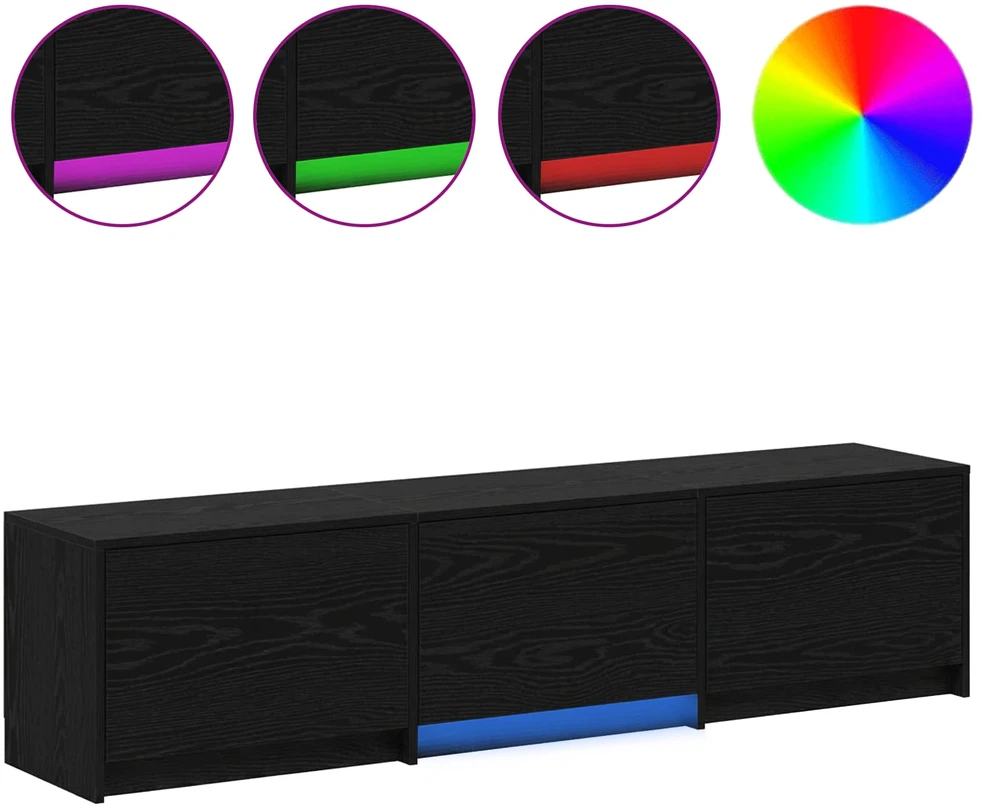 TV staliukas TV spintelė su LED su stalčių Juodas Ąžuolas 165 x 34 x 40 cm
