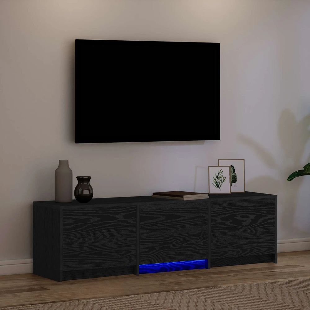 TV staliukas TV spintelė su LED su stalčių Juodas Ąžuolas 140 x 34 x 40 cm