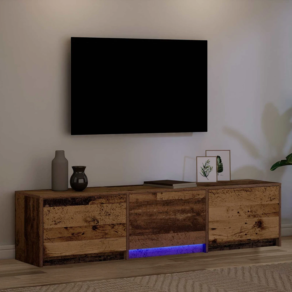 TV staliukas TV spintelė su LED su stalčių Senas medis 165 x 34 x 40 cm