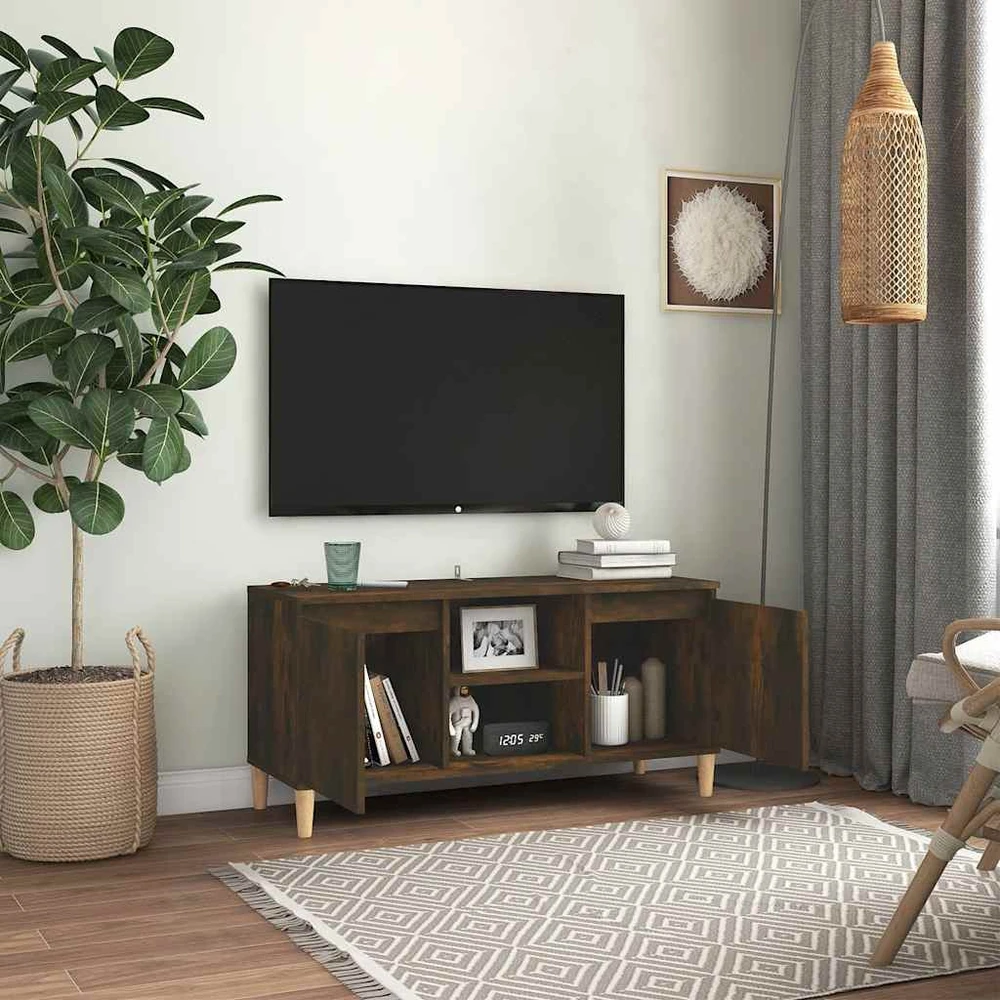 TV staliukas TV spintelė su medinėmis kojelėmis, ąžuolo, 103,5x35x50cm