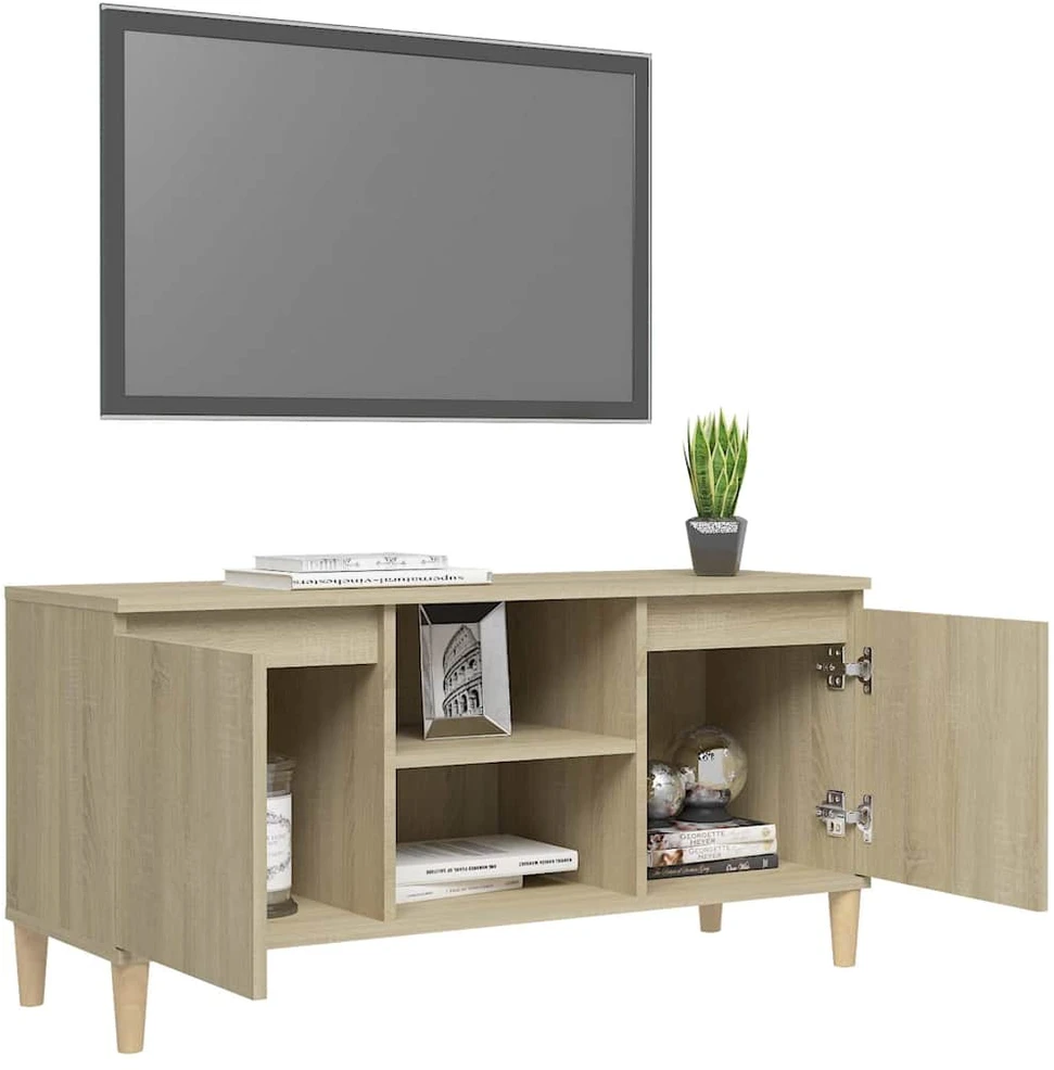 TV staliukas TV spintelė su medinėmis kojelėmis, ąžuolo, 103,5x35x50cm