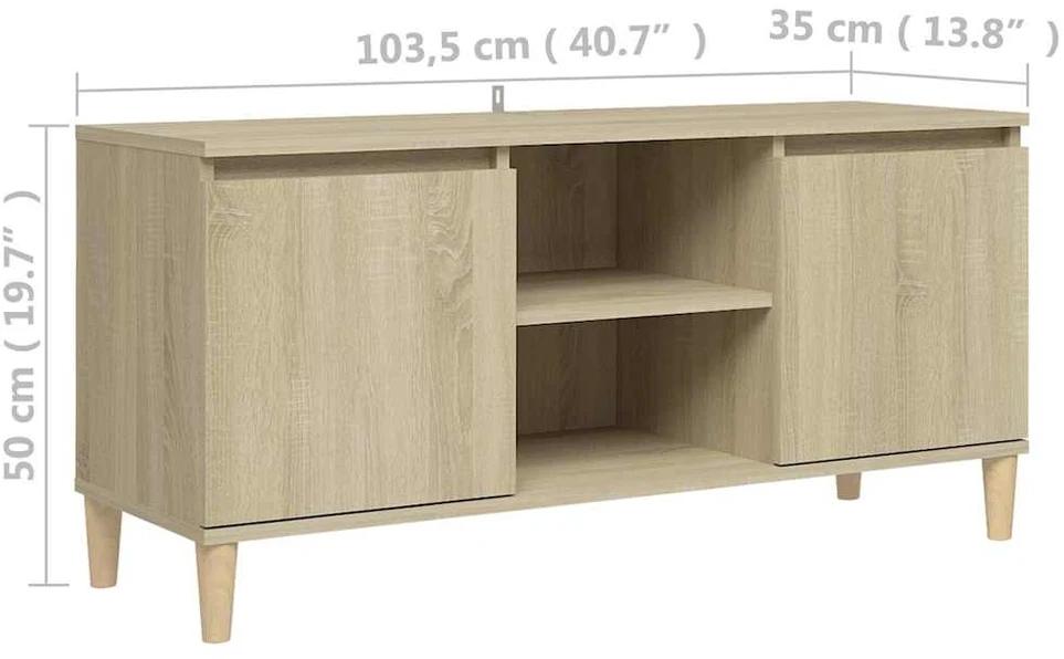 TV staliukas TV spintelė su medinėmis kojelėmis, ąžuolo, 103,5x35x50cm