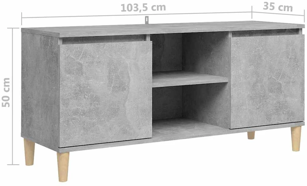 TV staliukas TV spintelė su medinėmis kojelėmis, betono pilka, 103,5x35x50cm