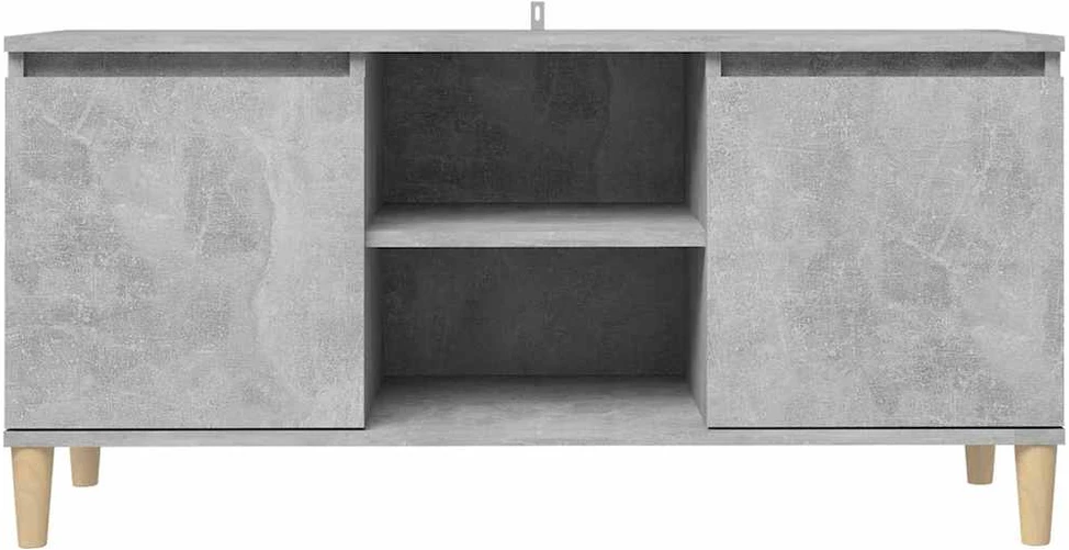 TV staliukas TV spintelė su medinėmis kojelėmis, betono pilka, 103,5x35x50cm