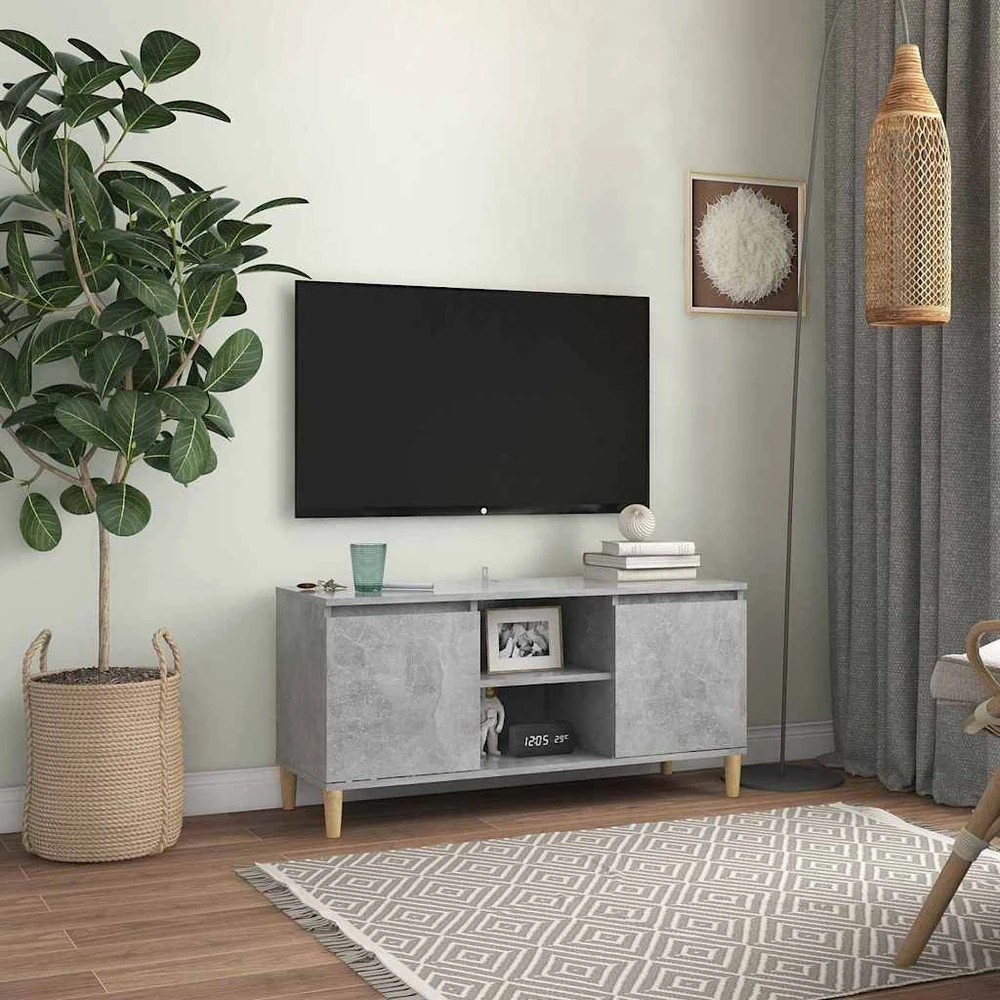 TV staliukas TV spintelė su medinėmis kojelėmis, betono pilka, 103,5x35x50cm