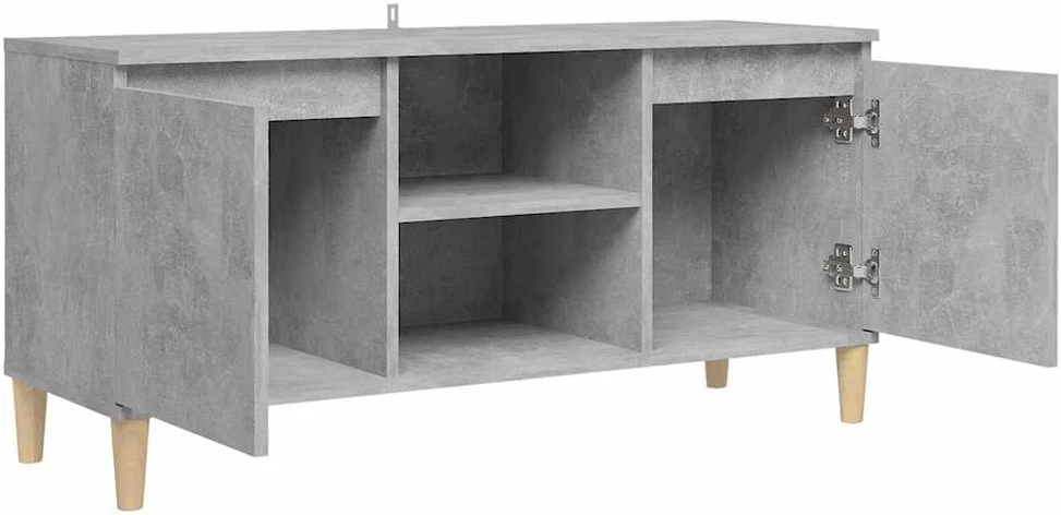 TV staliukas TV spintelė su medinėmis kojelėmis, betono pilka, 103,5x35x50cm