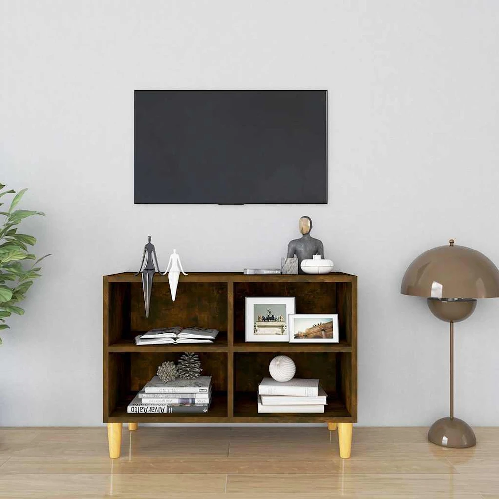 TV spintelė su medinėmis kojomis, dūminio ąžuolo, 69,5x30x50cm