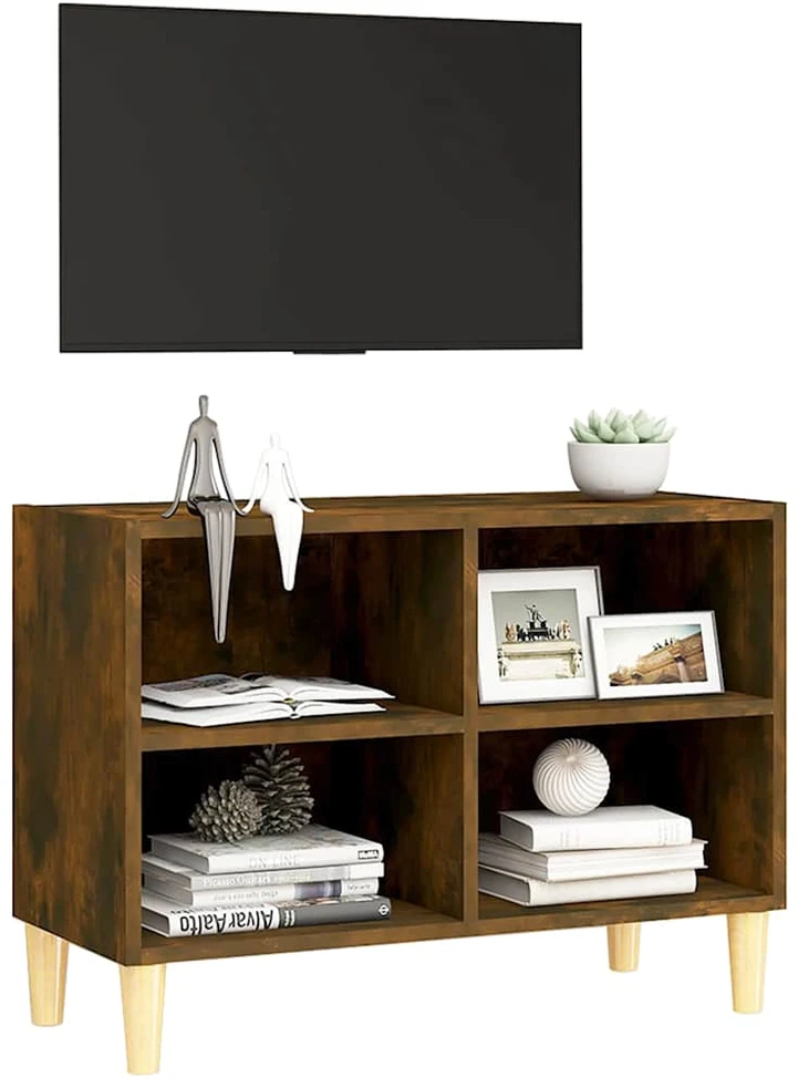 TV spintelė su medinėmis kojomis, dūminio ąžuolo, 69,5x30x50cm