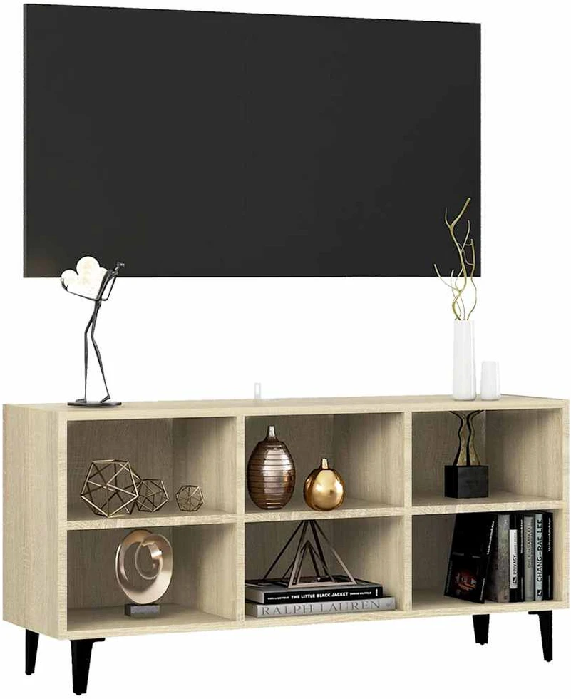 TV staliukas TV spintelė su metalinėmis kojelėmis, ąžuolo, 103,5x30x50cm