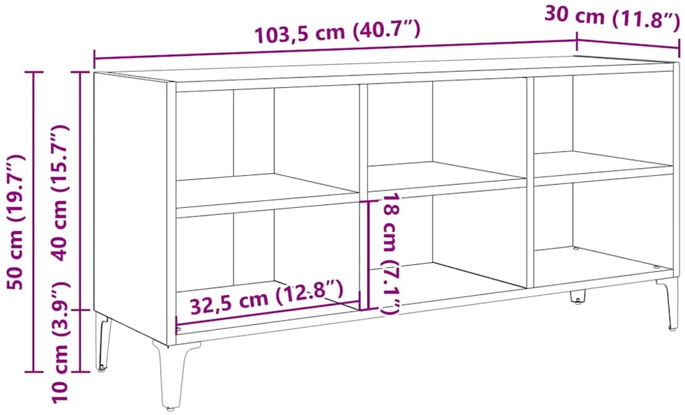 TV staliukas TV spintelė su metalinėmis kojelėmis, balta, 103,5x30x50cm