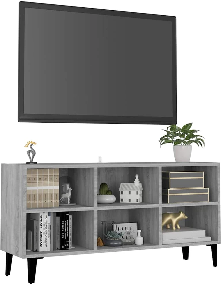 TV staliukas TV spintelė su metalinėmis kojelėmis, pilka, 103,5x30x50cm