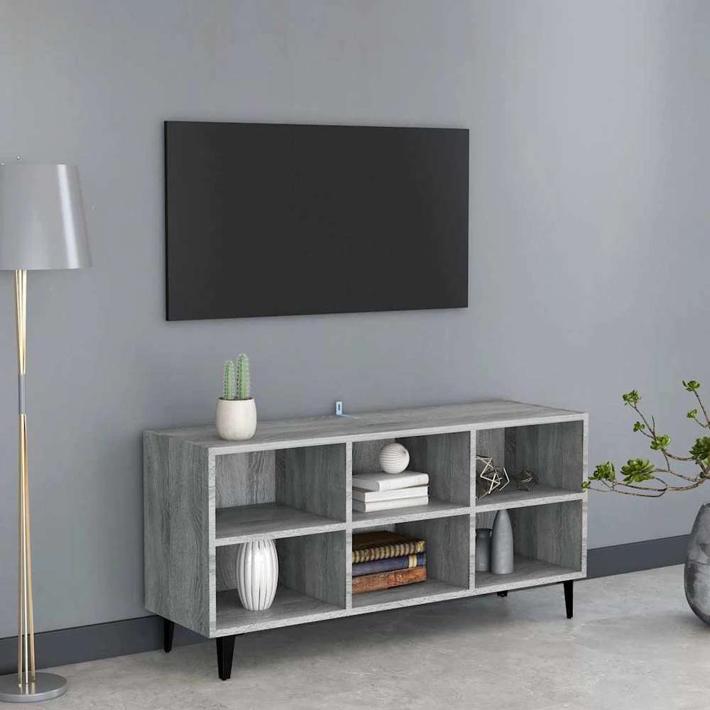 TV staliukas TV spintelė su metalinėmis kojelėmis, pilka, 103,5x30x50cm