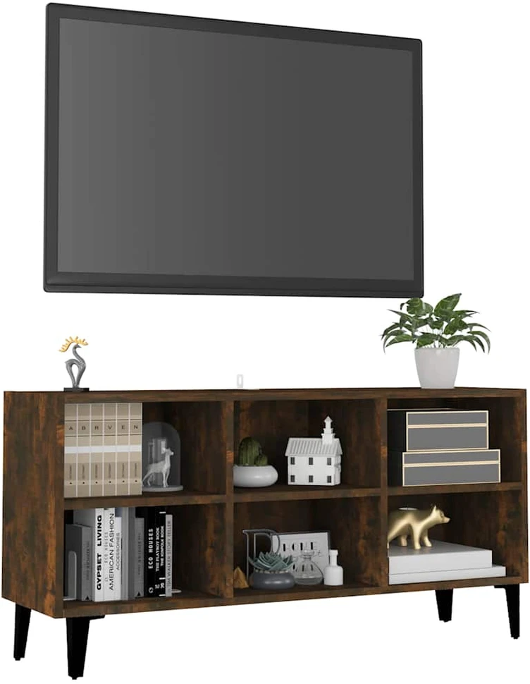TV staliukas TV spintelė su metalinėmis kojomis, dūminė, 103,5x30x50cm